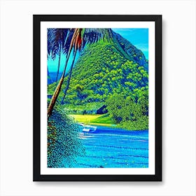 Huahine French Polynesia Pointillism Style Tropical Destination Art Print