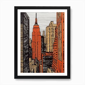 Empire State Building New York City, United States Linocut Illustration Style 4 Art Print