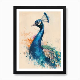 Peacock Watercolour Paint Splash 1 Art Print