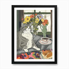 Tea Time With A Scottish Fold Cat 1 Art Print