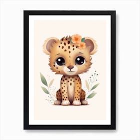 Watercolour Jungle Animal Baby Jaguar 4 Art Print