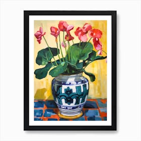 Flowers In A Vase Still Life Painting Cyclamen 1 Art Print