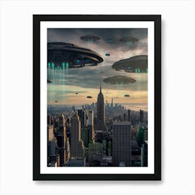 Aliens Flying Over New York City Art Print