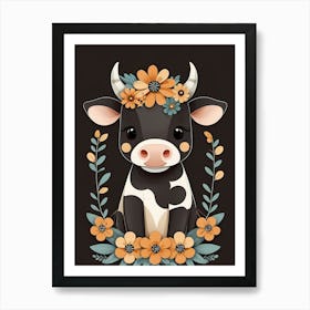 Floral Cute Baby Cow Nursery (31) Art Print