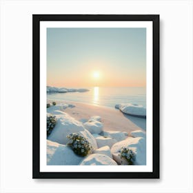 Snowy Beach With Flowers Art Print