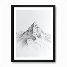 K2 Pakistanchina Line Drawing 3 Art Print