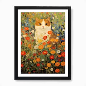 Flower Garden And A Ginger Cat, Inspired By Klimt 3 Art Print