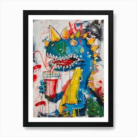 Dinosaur Drinking A Milkshake Wild Brushstroke 2 Art Print