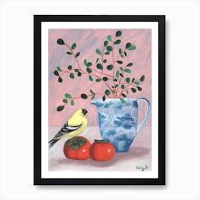 Chinoiserie Bird And Persimmons Art Print