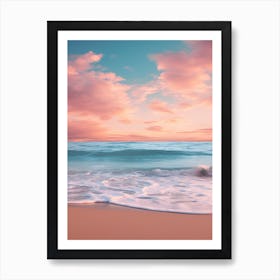 A Blue Ocean And Beach At Sunset With Waves Pink Photography 4 Art Print