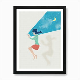 Dreaming Girl With Mobile Phone Art Print