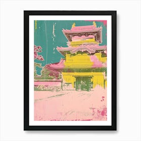 Japanese Traditional Castle Pink Silkscreen 1 Art Print