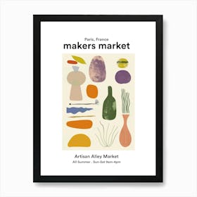 Paris, France Artisan Alley Market Poster Art Print