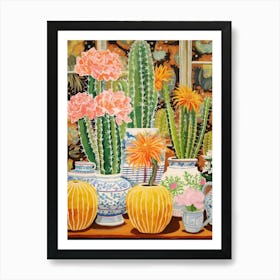 Cactus Painting Maximalist Still Life Golden Barrel Cactus 2 Art Print