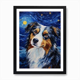 Australian Shepherd Starry Night Dog Portrait Art Print