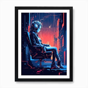 Futuristic Girl In A Chair, Cyberpunk Art Print