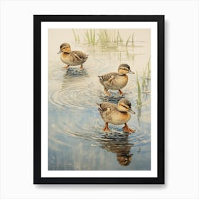 Ducklings Splashing Around In The Water 1 Art Print