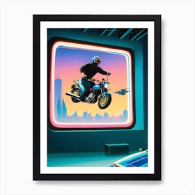 Acrobatic Motorcycle, Circus, Style 80s Sneakers Skate Tron Art Print