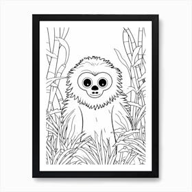 Line Art Jungle Animal Gibbon 2 Art Print