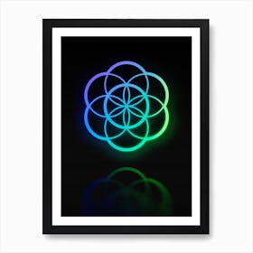 Neon Blue and Green Abstract Geometric Glyph on Black n.0403 Art Print