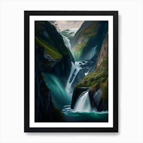 Nærøyfjord Waterfalls, Norway Nat Viga Style (2) Art Print