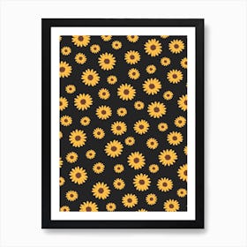 Sunflowers Black Background Art Print