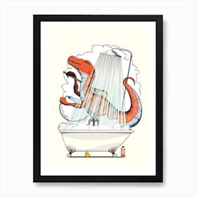 Velociraptor Dinosaur In The Shower Art Print