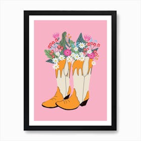 Cowboy Boots Light Pink Art Print