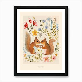 Folksy Floral Animal Drawing Squirrel 5 Poster Art Print