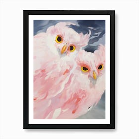 Pink Ethereal Bird Painting Eastern Screech Owl 2 Art Print