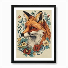 Amazing Red Fox With Flowers 23 Art Print