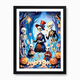 Cute Halloween Skeleton Family Painting (27) Art Print