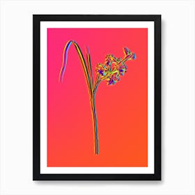 Neon Gladiolus Ringens Botanical in Hot Pink and Electric Blue n.0583 Art Print