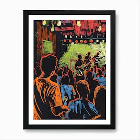 Live Music Scene Austin Texas Colourful Blockprint 1 Art Print