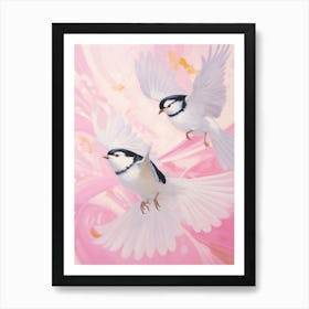 Pink Ethereal Bird Painting Carolina Chickadee 1 Art Print