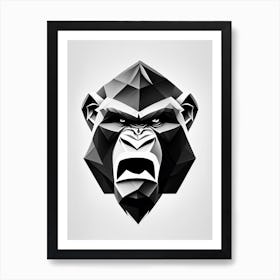 Angry Gorilla Showing Teeth Gorillas Black & White Geometric 1 Art Print