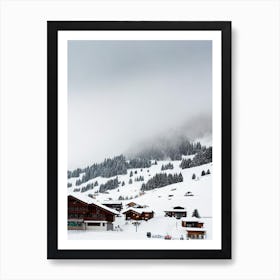 Andermatt, Switzerland Black And White Skiing Poster Art Print