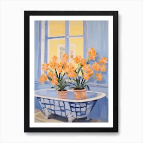 A Bathtube Full Of Daffodil In A Bathroom 3 Art Print