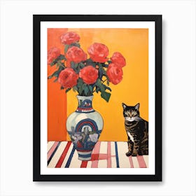 Rose Flower Vase And A Cat, A Painting In The Style Of Matisse 9 Art Print