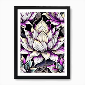 Lotus Flower Repeat Pattern Graffiti 3 Art Print