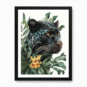 Double Exposure Realistic Black Panther With Jungle 15 Art Print