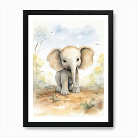 Elephant Painting Writing Watercolour 3  Art Print