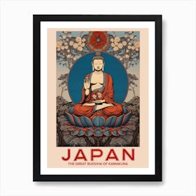The Great Buddha Of Kamakura, Visit Japan Vintage Travel Art 3 Art Print