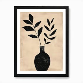 Black Vase With Leaves Art Print