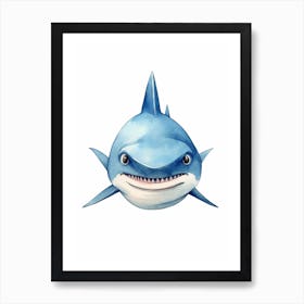 Cartoon Watercolour Silky Shark Kids Nursery 4 Art Print