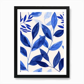 Blue Watercolor Leaves Art Print