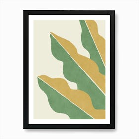 Colorblock Leaf Graphic Abstract Botanical Minimalist - Sage Green Gold Yellow Art Print