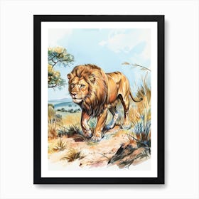 Barbary Lion Hunting Illustration 1 Art Print