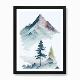 Mountain And Forest In Minimalist Watercolor Vertical Composition 6 Art Print