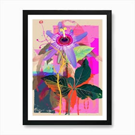 Passionflower 4 Neon Flower Collage Art Print